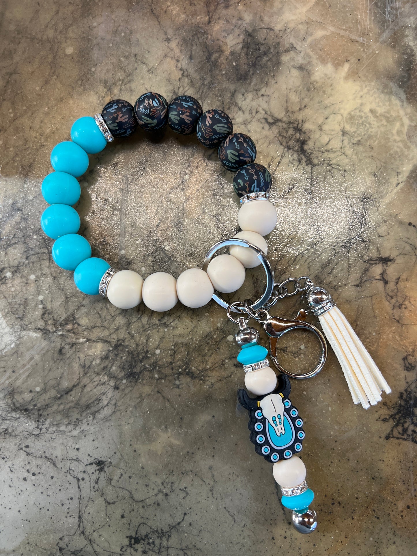 Turquoise and skull bangle key chain (8430525907082)