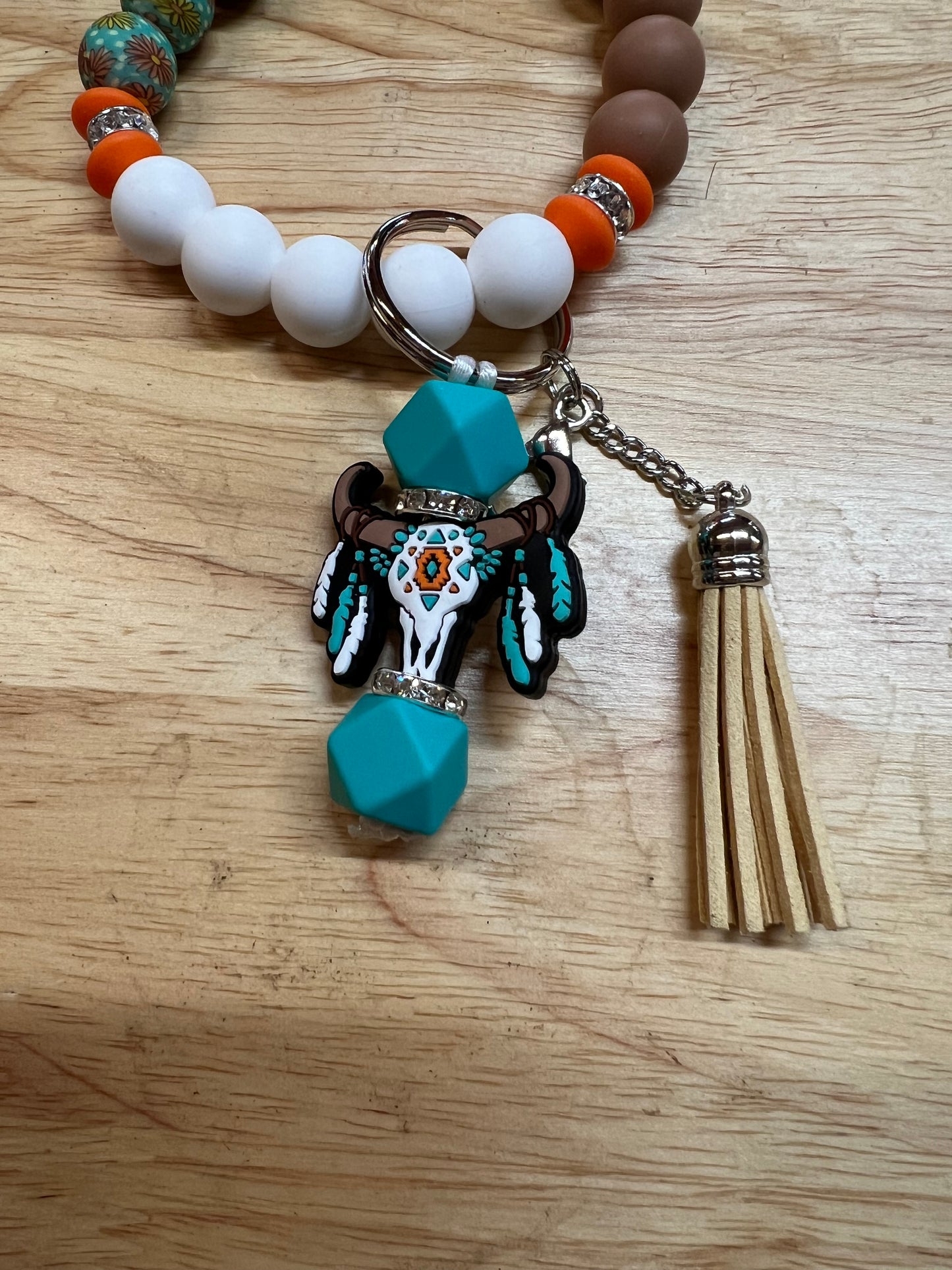 Bull Skull & Feathers Bangle Keychain (8278079766666)