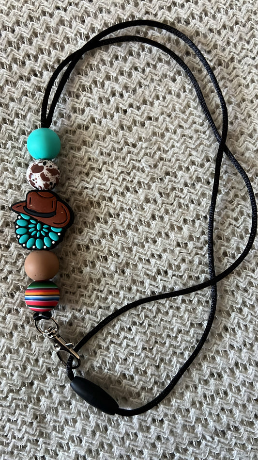 Turquoise and cowboy hat lanyard (8007523532938)