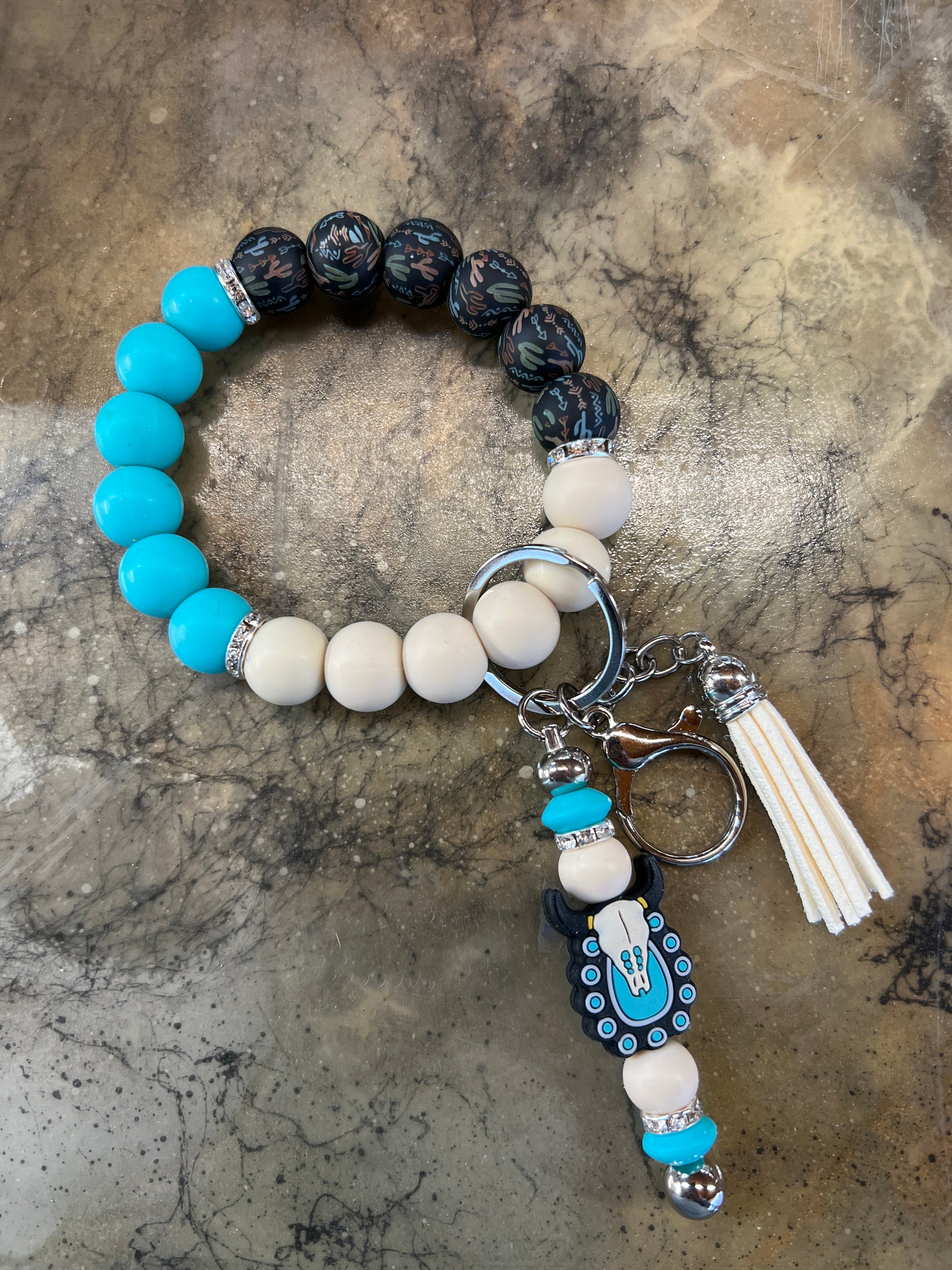 Turquoise and skull bangle key chain (8430525907082)