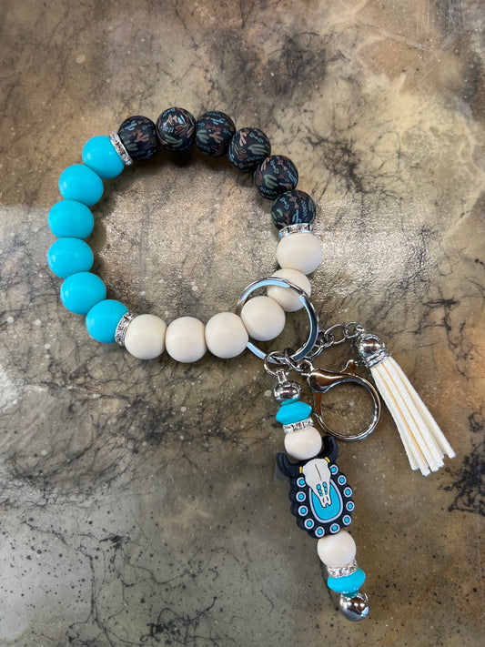 Turquoise and skull bangle key chain (8430525907082)