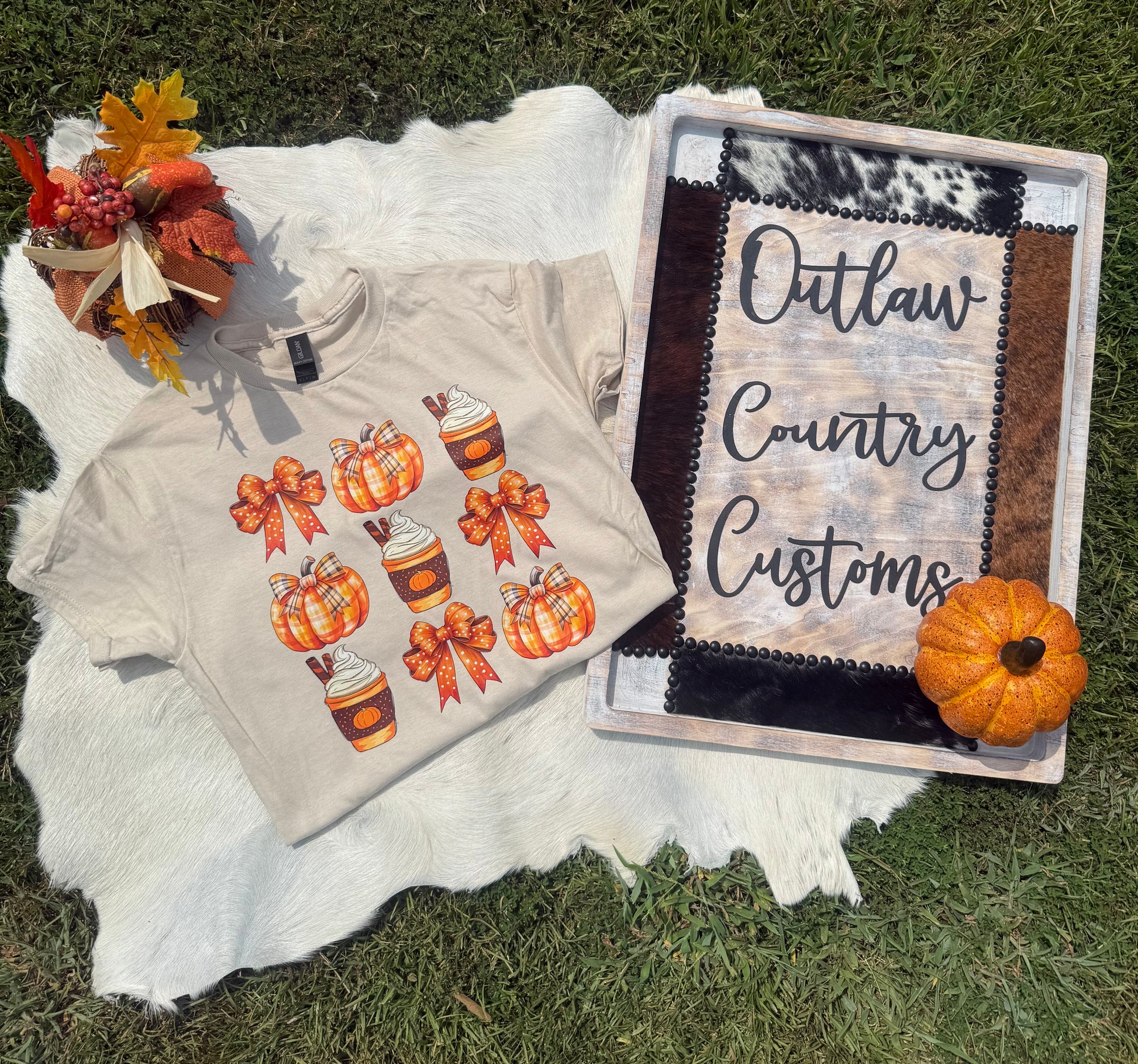 Latte, Pumpkins & Bows T-shirt (8658229395594)
